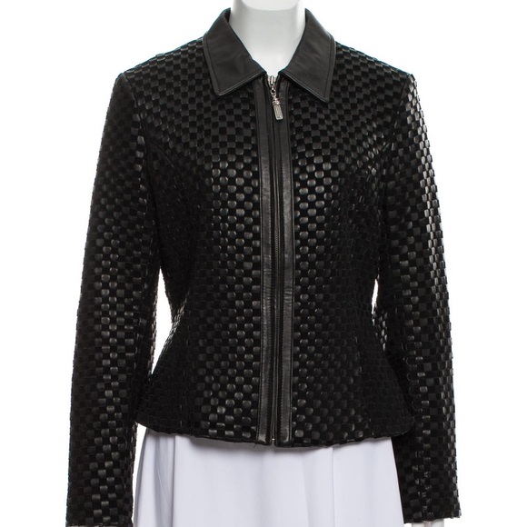 St. John Jackets & Blazers - ST. JOHN Gorgeous Leather Woven Zip Up Jacket M
